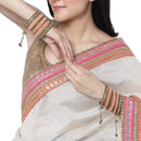 Gold-Plated Peach Matte Finish Velvet AD Studded Gold Pearl Tasselled Bangles Set Of 56