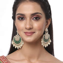 Gold-Plated Kundan studded Green & Off-White Crescent Shaped Chandbali Earrings