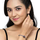 Rose Gold-Plated Black Toned Flower Shaped Royal Blue American Diamond Studded  Bracelet