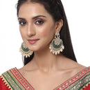 Gold-Plated Kundan studded Green & Off-White Crescent Shaped Chandbali Earrings