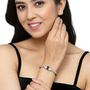 Rose Gold-Plated Black Toned Square Shaped Royal Blue American Diamond Studded Bracelet