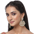Gold-Plated Sea Green & White Kundan studded Crescent Shaped Chandbali Earrings