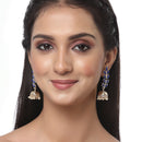 Gold-Plated Blue & White Kundan studded Dome Shaped Meenakari Jhumka Earrings