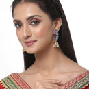 Gold-Plated Blue & White Kundan studded Dome Shaped Meenakari Jhumka Earrings