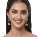 Gold-Plated Black & White Kundan studded Dome Shaped Meenakari Jhumka Earrings