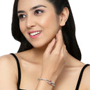 Rhodium-Plated Silver Toned Square Red American Diamond Studded Kada Bracelet