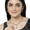 Silver-Plated Pink & White Cubic Zirconia Studded Teardrop Shaped Necklace with Earrings Jewellery Set