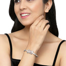 Rose Gold-Plated Black Toned Square Shaped  Pink American Diamond Studded Bracelet