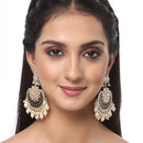 Gold-Plated Kundan studded Black & Off-White Crescent Shaped Chandbali Earrings