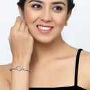Rose Gold-Plated Black Toned Floral White American Diamond Studded  Kada Bracelet
