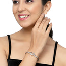 Rose Gold-Plated Black Toned Floral White American Diamond Studded  Kada Bracelet