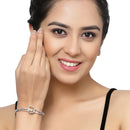 Rhodium Plated Silver Toned Flower Shaped Pink American Diamond Studded  Bracelet