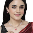 Rose Gold-Plated Pink Cubic Zirconia Studded Teardrop Shaped Necklace with Earrings Jewellery Set