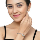 Rhodium Plated Silver Toned Flower Shaped Pink American Diamond Studded  Bracelet