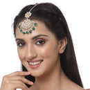 Gold-Plated Floral Green Pearl & Kundan studded  Chandbali Maang Tikka