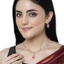Rose Gold-Plated Pink Cubic Zirconia Studded Teardrop Shaped Necklace with Earrings Jewellery Set