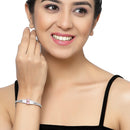 Rhodium-Plated Silver Toned Square Shaped Pink American Diamond Studded Bracelet