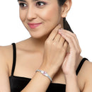 Rhodium-Plated Silver Toned Square Shaped Pink American Diamond Studded Bracelet