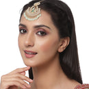Gold-Plated Square White & Light Green Pearl & Kundan studded  Chandbali Maang Tikka