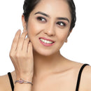 Rose Gold-Plated Black Toned Flower Shaped Pink American Diamond Studded  Bracelet