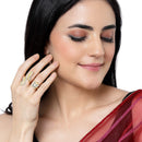 Gold-Plated  Butterfly & Leaf Shaped White Cubic Zirconia Studded  Ring