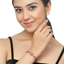 Rose Gold-Plated Black Toned Flower Shaped Pink American Diamond Studded  Bracelet