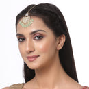 Gold-Plated Floral Light Green Pearl & Kundan studded  Chandbali Maang Tikka