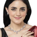 Silver-Plated Pink Cubic Zirconia & White Pearls Studded Jewellery Set