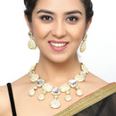 Gold-Plated Kundan Studded Yellow Enamelled Necklace With Earrings Jewellery Set