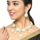 Gold-Plated Kundan Studded Yellow Enamelled Necklace With Earrings Jewellery Set