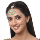 Gold-Plated Floral Sea Green Pearl & Kundan studded  Chandbali Maang Tikka