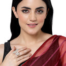 Gold-Plated  Flower & Leaf Shaped Pink Cubic Zirconia Studded  Ring