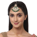 Gold-Plated Floral Green Pearl & Kundan studded  Chandbali Maang Tikka
