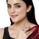 Gold-Plated  Flower & Leaf Shaped Pink Cubic Zirconia Studded  Ring