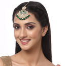 Gold-Plated Floral Green Pearl & Kundan studded  Chandbali Maang Tikka