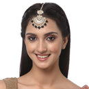 Gold-Plated Floral Black Pearl & Kundan studded  Chandbali Maang Tikka