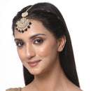 Gold-Plated Floral Black Pearl & Kundan studded  Chandbali Maang Tikka