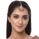 Gold-Plated Square Shaped Floral Red & White Kundan studded Maang Tikka