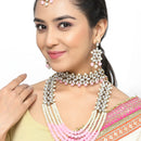 Gold-Plated Pink & White Beaded Floral Kundan Studded Layered Jewellery Set