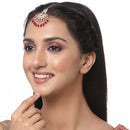 Gold-Plated Square Shaped Floral Red & White Kundan studded Maang Tikka