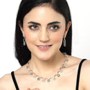 Rose Gold-Plated Blue & White Cubic Zirconia Studded Flower Shaped Necklace with Earrings Jewellery Set