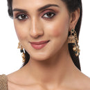 Gold-Plated Green & White Pearls studded Classic Jhumka Earrings Chain