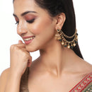 Gold-Plated Green & White Pearls studded Classic Jhumka Earrings Chain