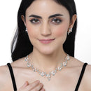 Rose Gold-Plated Blue Cubic Zirconia & White Pearls Studded Jewellery Set