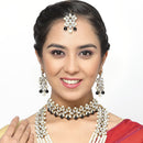 Gold-Plated Black & White Beaded Floral Kundan Studded Layered Jewellery Set