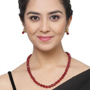 Gold-Plated Maroon Kundan Studded Pearl Shaped Necklace with Earrings Jewellery Set