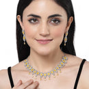 Rhodium-Plated Yellow American Diamonds Studded Teardrop & Cubical Necklace & Earrings Jewellery Set