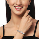 Rhodium Plated Silver Toned American Diamond Studded Halo Round & Round Charm Adjustable Bracelet Combo Set of 2