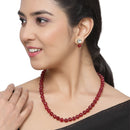 Gold-Plated Maroon Kundan Studded Pearl Shaped Necklace with Earrings Jewellery Set