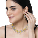 Rhodium-Plated Yellow American Diamonds Studded Teardrop & Cubical Necklace & Earrings Jewellery Set